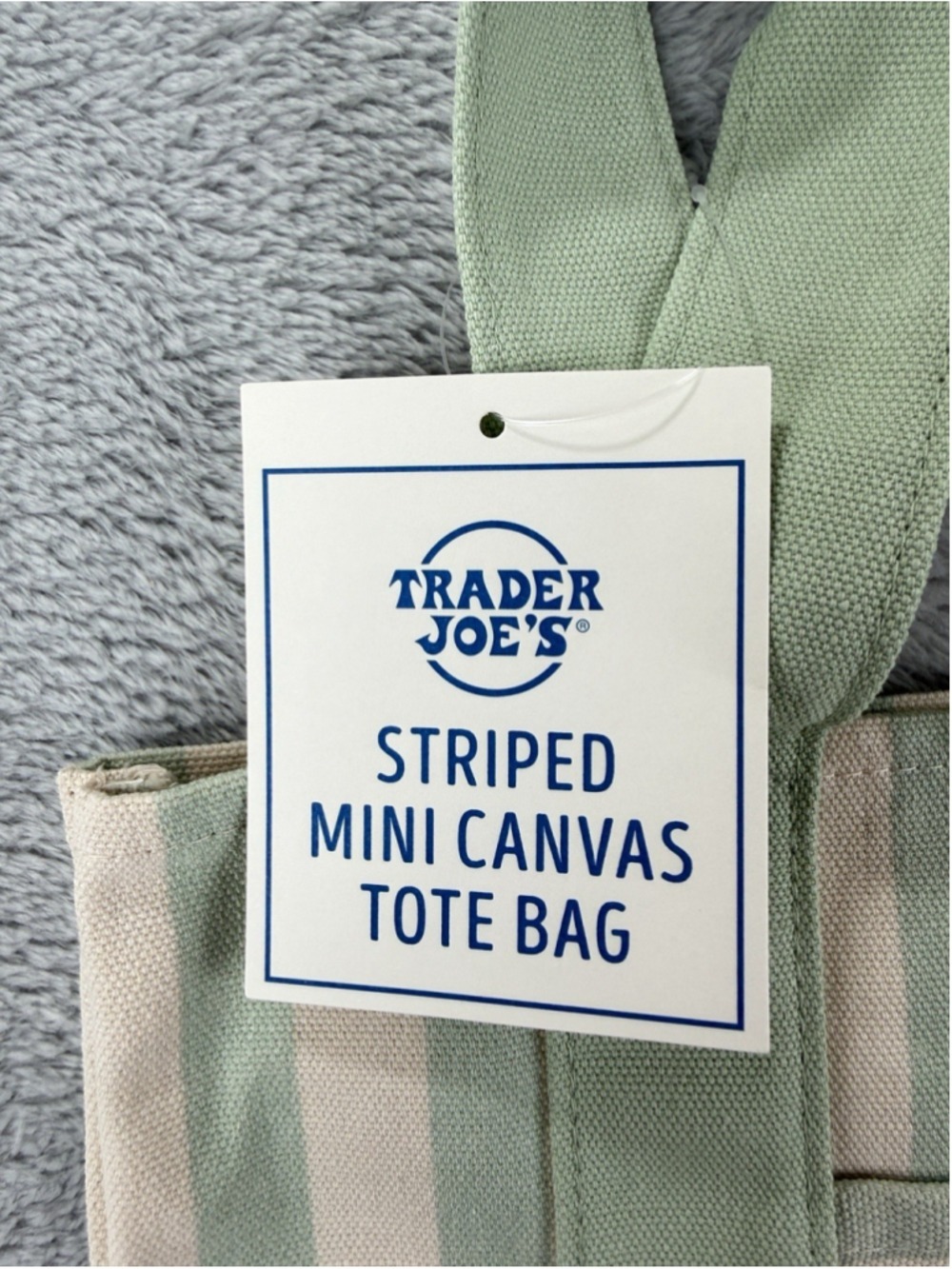 Trader Joe's Mini Canvas Bag Light Green White Stripes - Picture 2 of 10